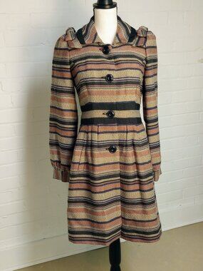 Anthropologie Elevenses Pattern Makers Coat Stripe Colorblock Bow Shoulder 6